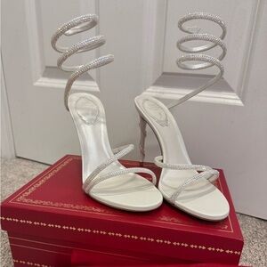 Rene Caovilla Cleo / Strauss Snake Ankle Wrap Swarovski heels  Sandals 105mm